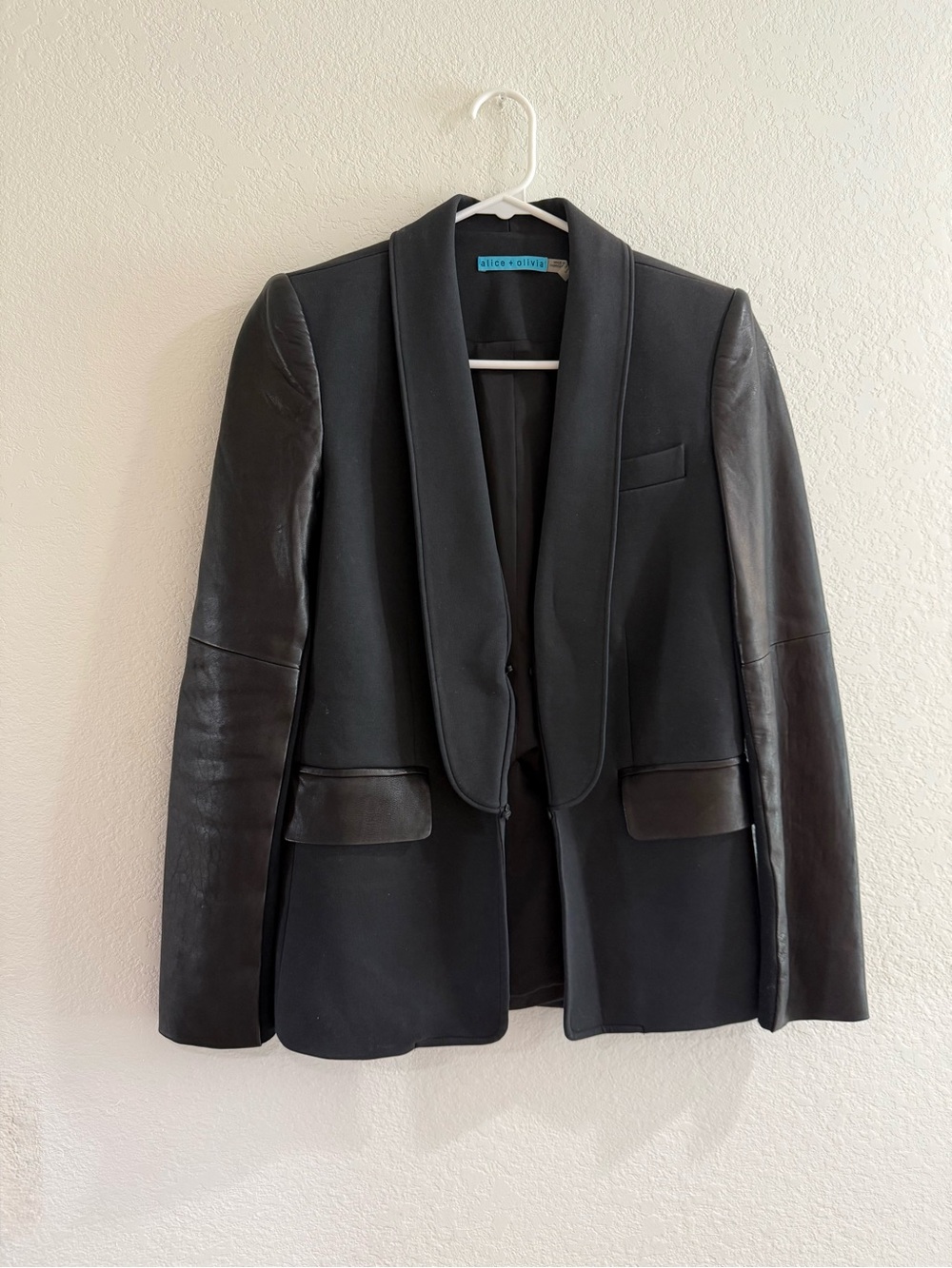 Alice + Olivia Black Leather Sleeve Blazer